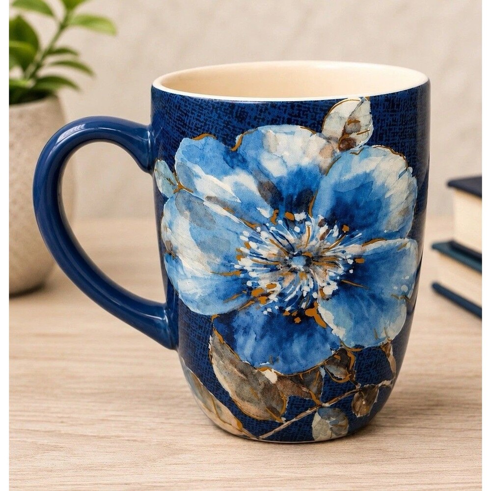 Certified International Lisa Audit Blue Floral Coffee Mug Large Ceramic Tea Cup